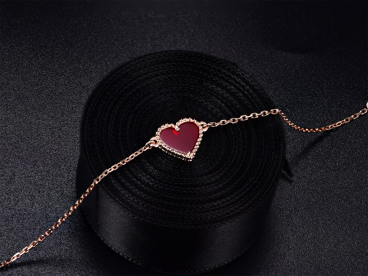 [Love More]HEART CARNELIAN PINK GOLD BRACELET